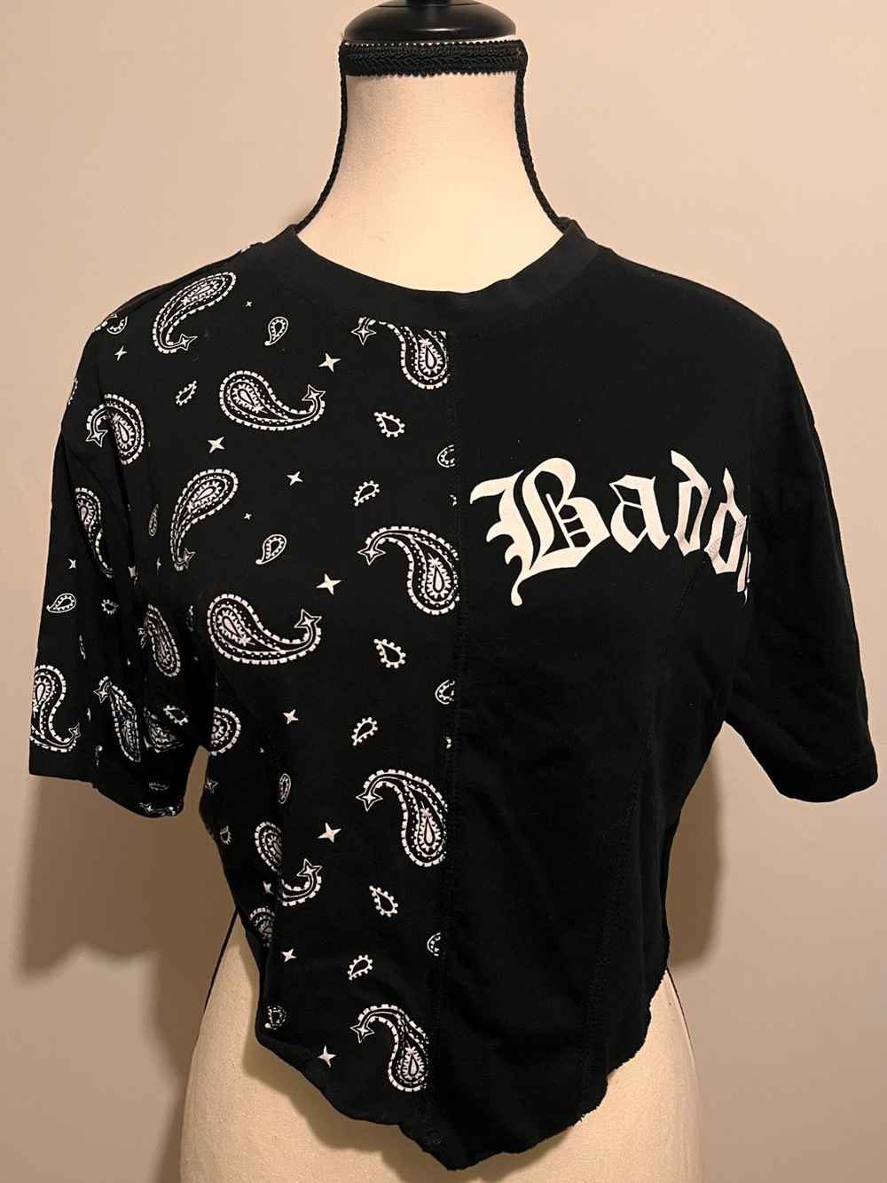 Black Bandana Print 'Badd' Cropped Tee